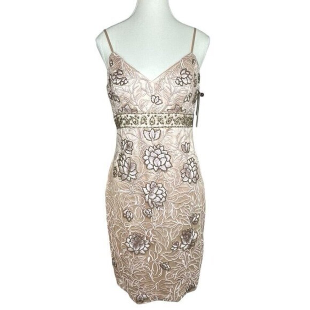 Sue Wong Womens‎ Nocturne Blush Beaded Floral Embroidered Cocktail Dress 6 NWT